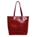 Glossy red PU leather tote bag with silver bow detail and dual shoulder straps - Red