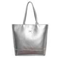 Minimalist silver metallic PU tote bag featuring a delicate metal bow decoration - Silver