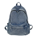 Klassischer Rucksack aus blauem Denim für Damen mit Reißverschlusstasche vorn - Vintage-Blau