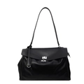 Black leather tote bag with silver buckle and shoulder strap on white background - Small Size (31x22x11cm) / Black
