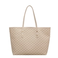 Borsa tote beige con motivo monogramma e spallacci decorati con rivetti dorati - Bianco Sporco