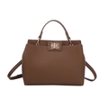 Brown litchi grain tote bag with gold swivel lock and adjustable shoulder strap - Brown