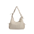 Minimalist beige nylon crossbody bag with pleated strap and side drawstring details - Khaki