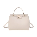 Cream vintage tote bag in lychee pattern leather with a golden twist-lock closure - Off White
