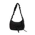 Sac croissant en toile froncée noire avec détail de nœud et bandoulière - Noir