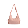 Pink nylon hobo shoulder bag with pleated cloud strap and drawstring side details - Pink