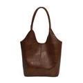 Sac cabas en cuir patchwork marron foncé avec de longues anses pour femmes porté épaule - Marron