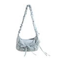 Sac à bandoulière plissé bleu clair en toile avec nœud et bandoulière en accordéon - Bleu