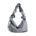 Stilvolle graue Hobo-Tasche aus Plissee-Nylon für Damen mit gerafftem Schultergurt - Blau