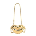 Schicke goldene Abendtasche in Lippenform aus Metall mit eleganter Perlenkette - Gold (Metallkugelkette)