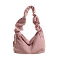 Rosafarbene Nylon-Schultertasche mit Rüschen und Halbmond-Design für Damen - Rosa