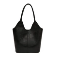 Bolso tote grande negro en cuero con diseño geométrico de patchwork y correas finas - Negro