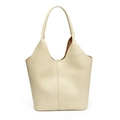 Bolso tote grande color crema con costuras geométricas y correa de hombro ancha diaria - Blanco Roto