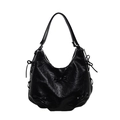 Elegante bolso tote negro plisado para mujer con detalles de lazos de cordón y forma de luna - Negro