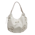 Bolso hobo blanco crema con lazos decorativos y textura de cuero arrugado - Blanco