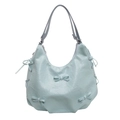 Lichtblauwe PU-leren hobo tas met strikdecoratie en trekkoord aan de zijkant - Blauw