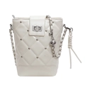 Bolso cubo acolchado crema con tachuelas y correa de cadena ajustable con bola - Blanco Roto