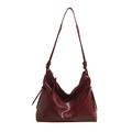Large capacity burgundy faux leather bucket bag with knot shoulder strap details - Red