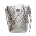 Bolso saco plateado metalizado con diseño acolchado, correa de cadena y tachuelas - Plateado