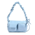 Borsa sottobraccio plissettata azzurra con doppie tasche e tracolla con fiocco - Blu