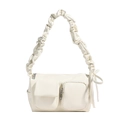 Borsa a tracolla beige in pelle PU con tracolla a pieghe e design multitasche moderno - Bianco Sporco