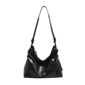Glossy black hobo bucket bag with a knotted strap and smooth faux leather finish - Black