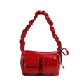 Borsa a spalla in pelle PU rossa lucida con tracolla arricciata e doppie tasche esterne - Rosso