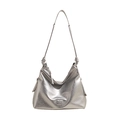 Silver metallic hobo bag with knotted strap detail and large capacity shoulder design - Silver