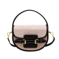 Contrast color canvas leather saddle bag, stylish portable shoulder messenger bag for women. - Black
