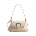 Borsa a spalla beige minimalista con fibbia a cuore dorata in ecopelle liscia chic - Bianco Sporco