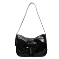 Bolso de hombro negro brillante para mujer con tres hebillas de metal plateado - Negro