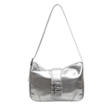 Bolso hobo plateado metalizado con hebillas triples retro y diseño moderno elegante - Plateado