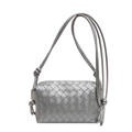 Silver woven leather square crossbody bag with sleek knotted cord shoulder strap - Silver