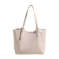 Minimalist cream-colored large capacity tote bag featuring adjustable shoulder straps - White