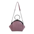 Purple textured leather shell bag with metal ring handle and chain strap for women - Purple