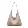 Chic cream white woven leather tote bag with a minimalist large capacity hobo design - White