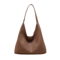 Schicke dunkelbraune gewebte Leder-Hobo-Tasche mit minimalistischem Schultergurt - Khaki
