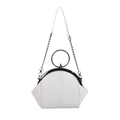 White faux leather shell bag with metal ring handle and chain strap for women - White