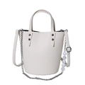 Cream white bucket bag in lychee pattern leather with stylish silver chain detail - White