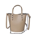 Beige bucket bag with lychee texture, wide shoulder strap and pearl chain detail - Milky Apricot