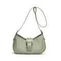 Light green woven baguette bag with adjustable shoulder strap and metal buckle detail - Green