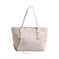 Bolso tote trenzado rosa de gran capacidad con asas largas para el uso diario casual - Blanco Roto
