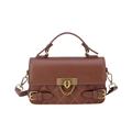 Elegant brown quilted satchel bag with gold buckles and detachable shoulder strap - Brown