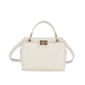 Ivory white vintage handbag with trapezoid shape and golden metal twist lock - Off White