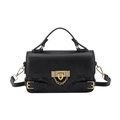 Chic black quilted crossbody bag with gold metallic lock and adjustable leather strap - Black