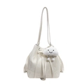 Minimalist white bucket bag with marble pattern, drawstring closure, and cloud charm - Off White