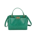 Retro emerald green leather handbag with gold twist lock and slim shoulder strap - Green