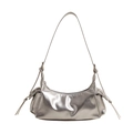 Sleek metallic silver PU leather crescent shoulder bag with a mirror-like finish - Silver