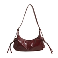 Dark red patent leather hobo bag with fringe detail and silver hardware strap - Red