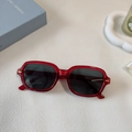 Retro dark red semi-transparent resin sunglasses with grey lenses and gold rivets - Red